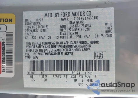 2022 Ford Bronco Sport Big Bend из США, поврежденный, VIN 3FMCR9B63NRE16278